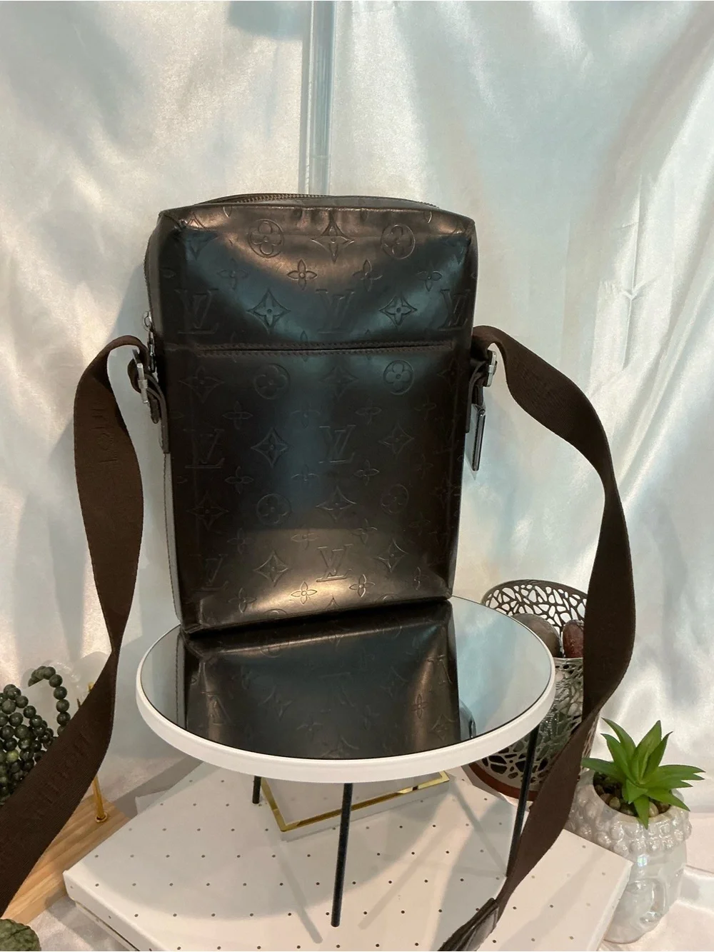 Louis Vuitton Glace Monogram Leather Messenger Bag Brown w COA Dustbag